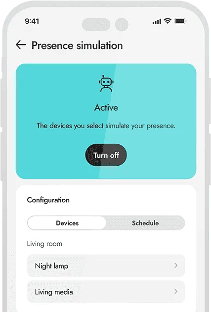 Simulation of presence at home in BE WAVE app