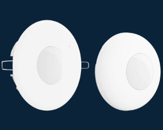 Ceiling Motion Detector devices compatible with the BE WAVE system, shown in white modern design.
